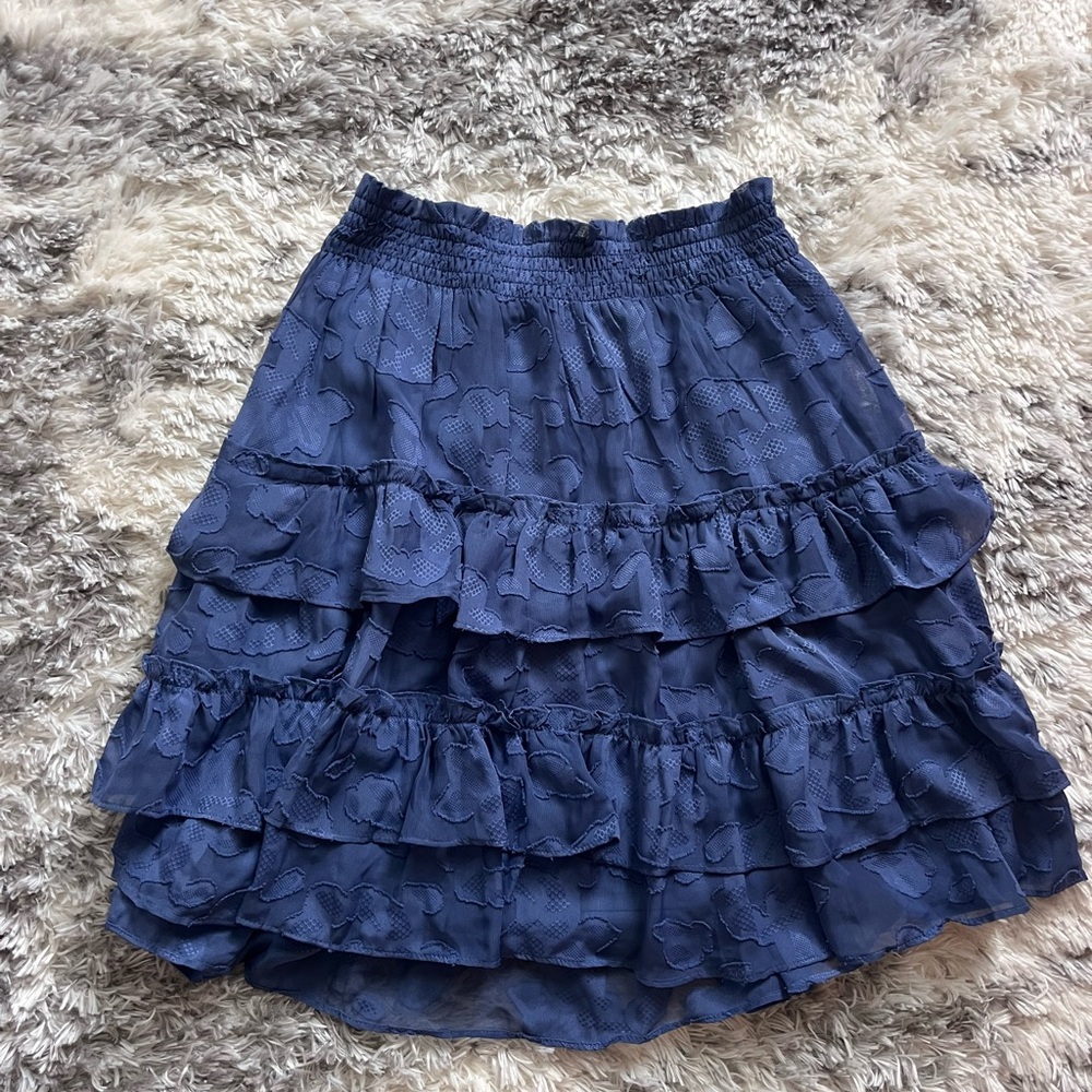 LC Lauren Conrad Navy Ruffled A-Line Skirt